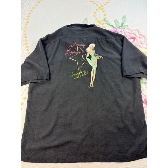 Tommy‎ Bahama XL Silk Black Graphic Back Camp Shirt Straight Up with a Twist - Picture 2 of 7